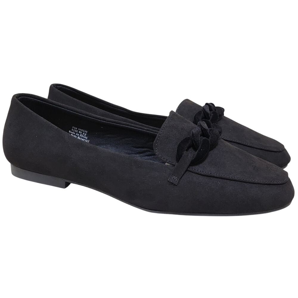 Journee Collection Women Cordell Slip On Chain Loafers Size US 9.5W Black Fabric
